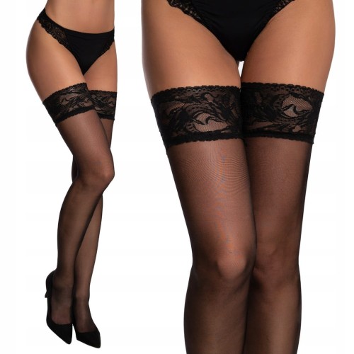 CZARNE 40DEN pończochy gładkie SAMONOŚNE super koronka L