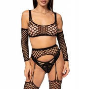Komplet damski BODYSTOCKING 3-częściowy seksowny STRIPPANTY TOP RĘKAWKI