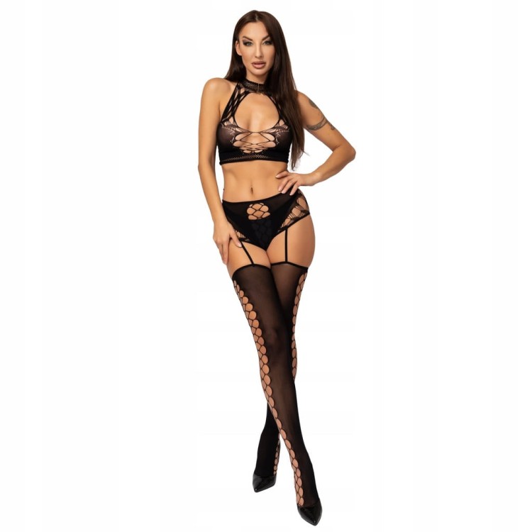 Komplet damski BODYSTOCKING 2-częściowy seksowny STRIPPANTY TOP