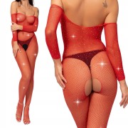 CZERWONY KOMBINEZON bodystocking seksowny KABARETKA sexy OTWARTY KROK