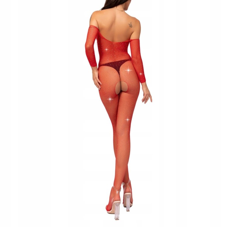 CZERWONY KOMBINEZON bodystocking seksowny KABARETKA sexy OTWARTY KROK