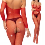 CZERWONY KOMBINEZON bodystocking seksowny KABARETKA sexy OTWARTY KROK