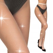 BIAŁE Rajstopy KABARETKI kryształki CYRKONIE SEXY eleganckie ONE SIZE