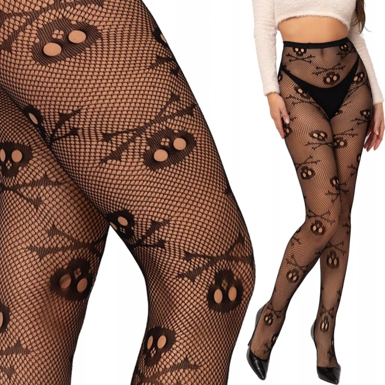 Rajstopy damskie KABARETKI stylowe HALLOWEEN czaszki CZACHY ONE SIZE