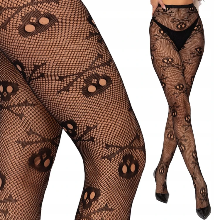 Rajstopy damskie KABARETKI stylowe HALLOWEEN czaszki CZACHY ONE SIZE